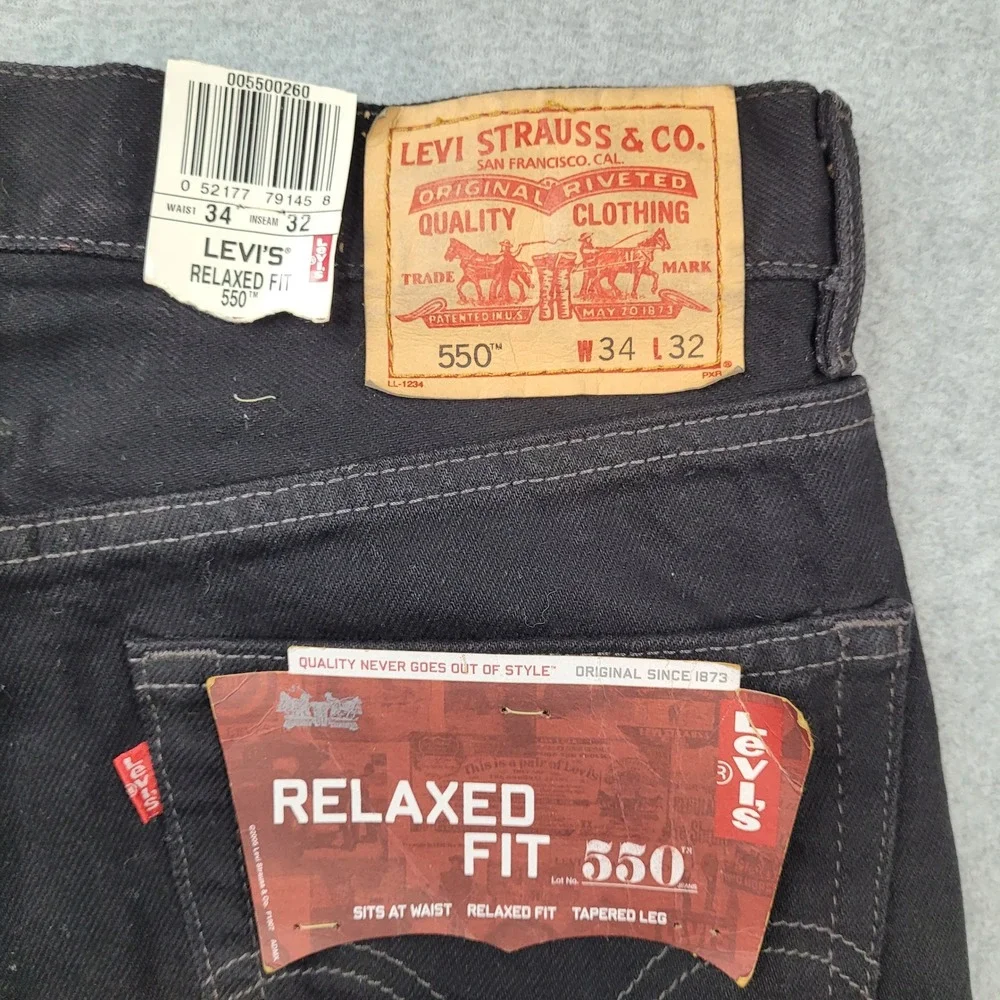 Levi's 550 Relaxed Fit Jeans Mens 34x32 Black Tapered Leg Denim Deadstock Y2K 06